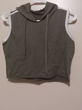 Love Love Love Women Sleeveless Olive Hooded Crop Top A-37
